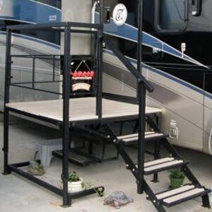 A step up platform with steps leading to the top of it.